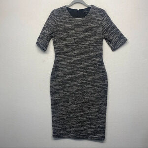 Banana Republic Sheath Midi Dress Black Cream Textured Woven 8
